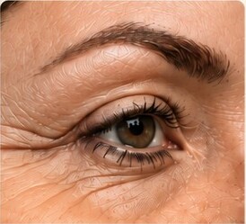 Detalhe de linhas de expressão ao redor dos olhos